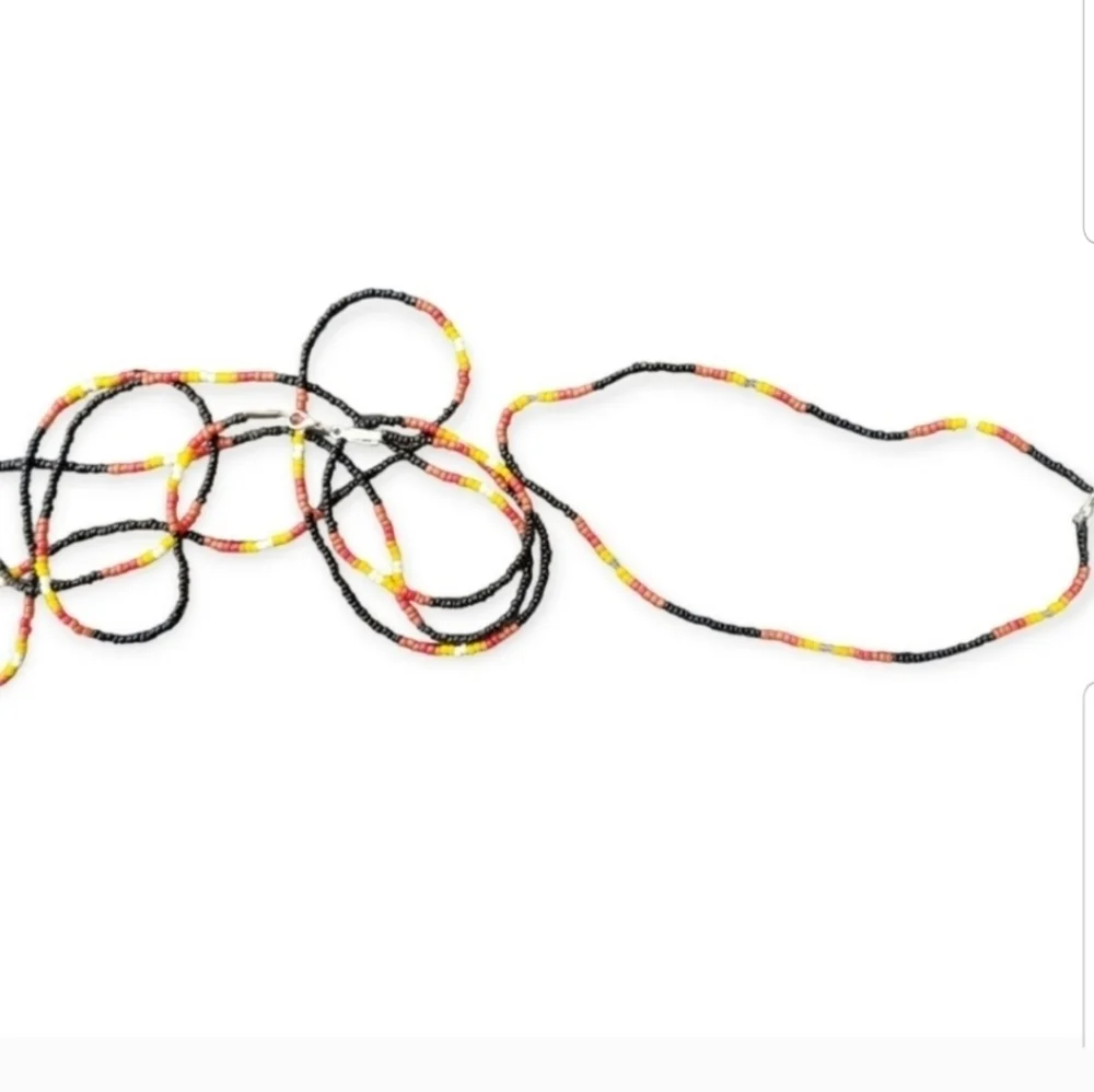 Vintage Seed Bead Necklace Set - Sunset Palette Black Orange Yellow Red